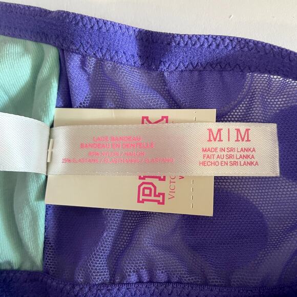 Victoria's Secret PINK Bralette Womens Medium Purple Dot Spot Mesh Bandeau - Picture 7 of 10